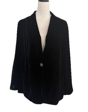 J. Jill Silk Blend Blazer Womens LP Black Velvet Single Button Pockets Classic